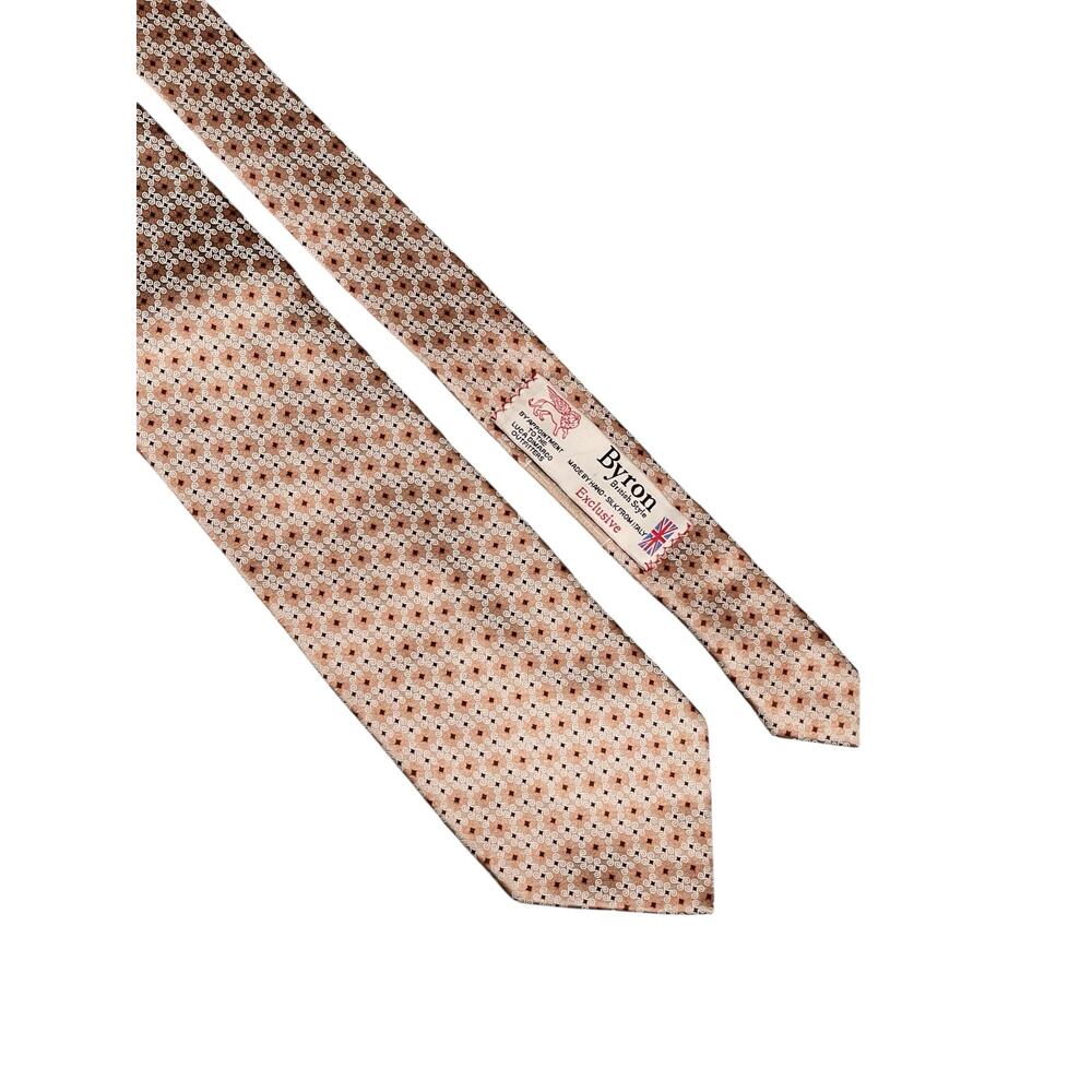 Byron British Style Handmade Silk Tie Beige Geometric Pattern Classic Luxury
